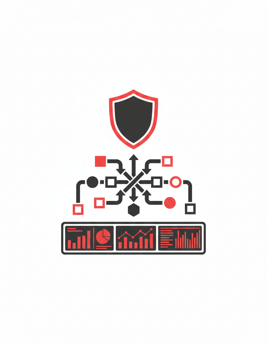 Firefly_Gemini Flash_Flat vector enterprise illustration showing structured workflow oversight with shield 867542