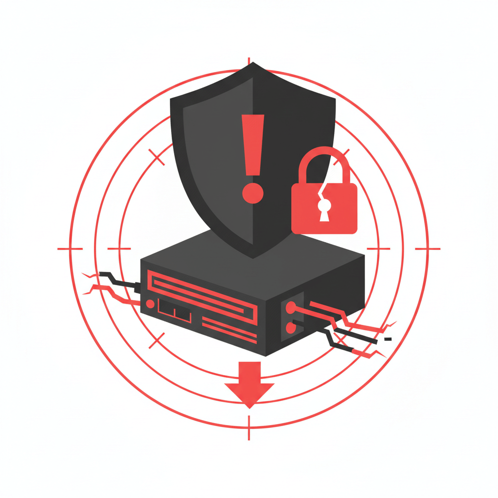 Firefly_Gemini Flash_Flat vector illustration showing a misconfigured firewall or server being flagged by 867542