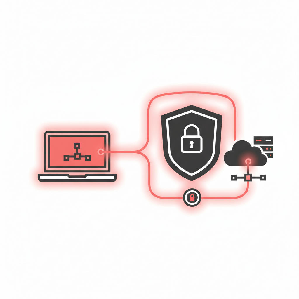 Firefly_Gemini Flash_Prompt- Minimalist enterprise illustration showing remote employee laptop connecting 731743