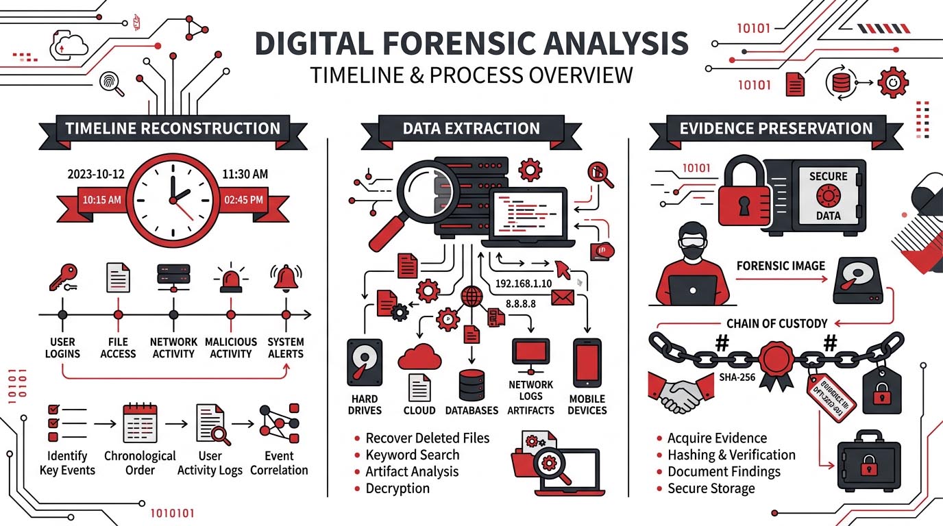 Digital forensic analysis and evidence preservation during breach investigation