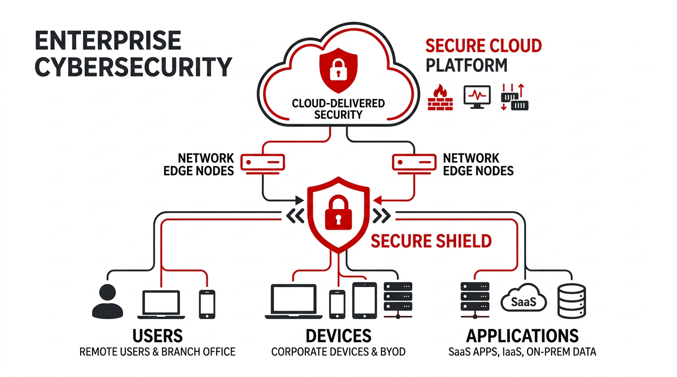 Firefly_Gemini Flash_Prompt-_Minimalist enterprise cybersecurity illustration showing cloud-delivered secu 829998